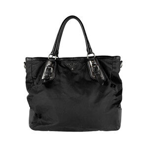 Prada Tessuto leather buckle Shoulder bag Black